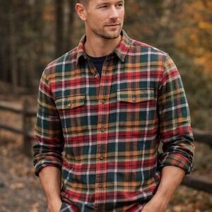 L.L. Bean Bean Signature Flannel Shirt Mens L Slim Plaid Button Front Cotton